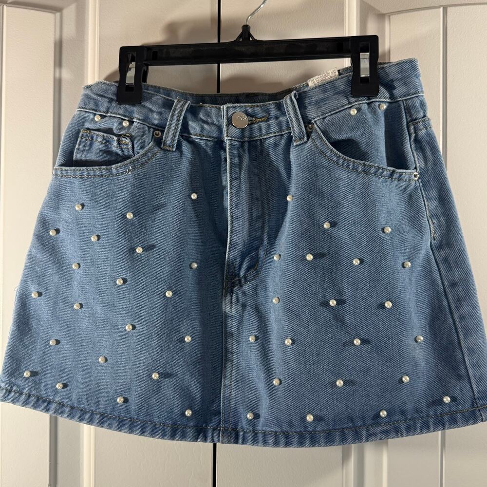 Shein Demin Mimi Skirt with pearls